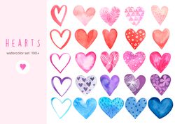 Watercolor Hearts Set Watercolor Heart Clipart Love png Digital Valentine's Day