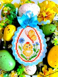 CHICKEN AND A BUTTERFLY EASTER EGG Ornament cross stitch pattern PDF by CrossStitchingForFun Instant Download