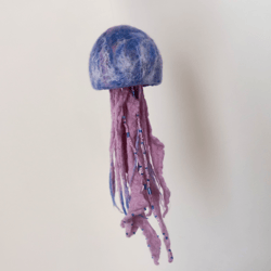 Felted hanging  lilac  jellyfish for home decoration , diameter -  7 cm