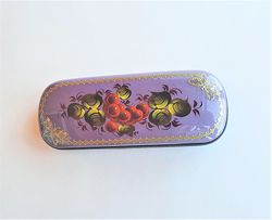 Violet spectacles case hard - Red berries floral Russian eyeglass case