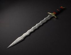 Custom Hand Forged, Damascus Steel Functional Sword 30 inches, Kris Blade, Flamberge Swords Battle Ready, With Sheath