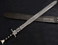 Custom Hand Forged, Damascus Steel Functional Sword 31 inches, Viking Fantasy Sword, Swords Battle Ready, With Sheath
