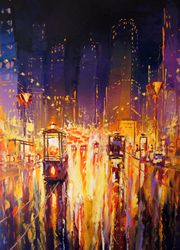 Tram Painting ORIGINAL OIL PAINTING on Canvas, Impasto Painting Palette Knife Art by "Walperion Paintings"