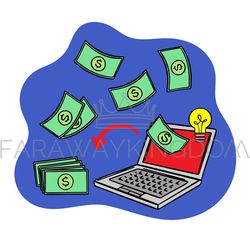 FLYING DOLLARS AND LAPTOP Online E-Commerce Over Internet