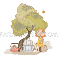 FOREST TRIP Girl At Nature Hand Drawn Vector Illustration Set