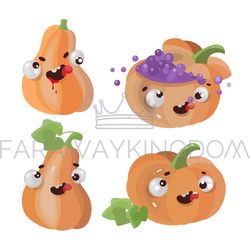 FOUR PUMPKINS Halloween Cartoon Vector Illustration Set