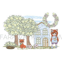FOX GIRL FAIRY TALE Animal Cartoon Vector Illustration Set