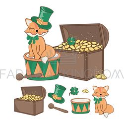 FOX GOLD Saint Patrick Day Cartoon Vector Illustration Set
