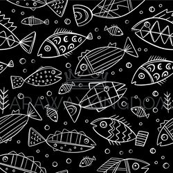 frightful fish sea monochrome sketch flat vector pattern