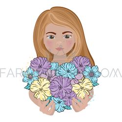FULL OF LOVE GIRL Emotion Holiday Flower Vector Illustration