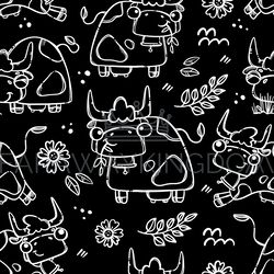 FUNNY COW IN SKETCH Seamless Pattern Vector Illustration