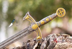 custom handmade Damascsu steel sword, Viking sword, wedding gift, personalized gift sword with leather sheath MK1600M