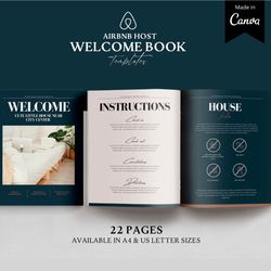 Airbnb Welcome book template, Canva template, guest book, airbnb template, welcome guide, rental templates wifi password