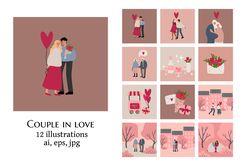 valentines day card, black couple love illustration, people on city street clip art, cute old couple in park clipart