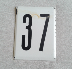 Street house address number plate 37 vintage wall plaque white black