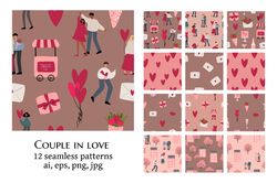 valentines day seamless pattern, heart png digital paper, couple love clipart, Vector valentines day party clip art