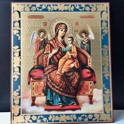 Patroness of Cancer Suffers Virgin Mary Queen of All | Large XLG Silver foiled icon on wood | Size: 15 7/8" x 13"