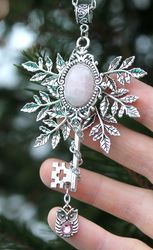 Handmade Unique  Fantasy Rose Quartz Owl Vintage Key Necklace