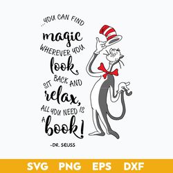 Dr. Seuss Hat You Can find Magic Wherever Yo Look Svg, Dr. Suess Svg, Dr.Seuss Quotes Svg