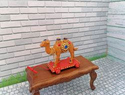 Camel on a cart.Dollhouse miniature.Doll toy.Puppet miniature. 1:12 scale.