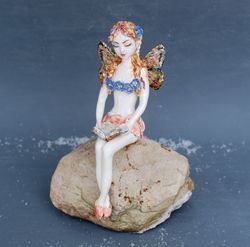 Porcelain girl Figurine Fairy figurine Fairy butterfly Art dolls Elf sculpture Shelf decor Seated Figurine Angel
