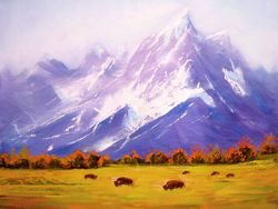 Grand Teton Painting ORIGINAL OIL PAINTING on Canvas, Wyoming Painting Original Oil Art by "Walperion Paintings"