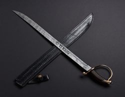 Custom Hand Forged, Damascus Steel Functional Sword 32 inches, Pirate Saber Cutlass, Swords Battle Ready, With Sheath