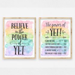The Power of Yet Printable Poster, Teacher Classroom Signs, Rainbow  Kid Room Decor, Growth Mindset Inspirational Quotes