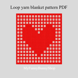 Loop yarn Finger knitted Big Heart blanket pattern PDF Download