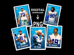 Dallas Cowboys PNG lottery cards, Dallas Cowboys sublimation, El Amari, El Dak, El DeMarcus, El Ezekiel, El Zack