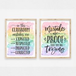 In This Classroom Mistakes Are Expected, Rainbow Poster Printable, Classroom Inspirational Quotes, Teacher Office Decor