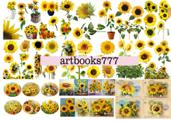 sunflower, scrapbooking, ephemera, JUNK JOURNAL, digital paper, sticker, postcard, fussy clipping