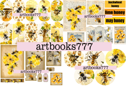 bees, beekeeper, bee set, honey, scrapbooking, ephemera, JUNK JOURNAL, digital paper, card, tag
