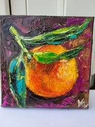 Small Orange Oil Painting on Canvas, Orange Wall Art Fruit Textured Painting Decor Room Decoration Housewarming Gift