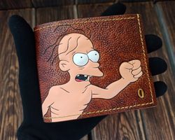 Meme wallet The Lord of the Rings, Gollum hand tooled, painted and stitched men bifold leather wallet