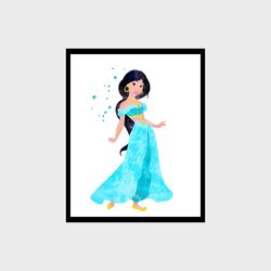 Princess Jasmine Aladdin Disney Art Print Digital Files decor nursery room watercolor