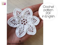 flower crochet pattern , crochet motif , crochet flower pattern , crochet decor , crochet white openwork flower.