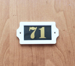 Vintage address door number sign 71 plastic rectangular plate gold black