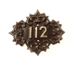 Cast iron address number plaque 112 old fashioned apartment plate vintage