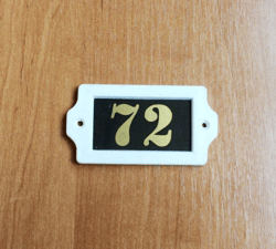 White black gold apartment number sign 72 address plate plastic vintage
