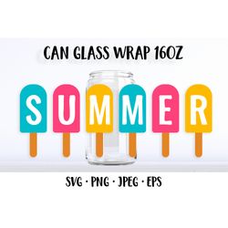 Summer glass can wrap template SVG. Ice cream can glass