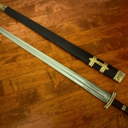 King Ragnar Sword Handmade Damascus Sword Viking With Leather Sheath