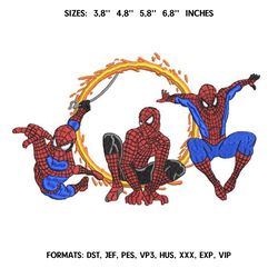three spiderman embroidery design file pes.  anime embroidery design. machine embroidery pattern, trendy embroidery