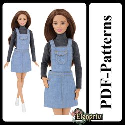 PDF Pattern Denim short sundress for 11 1/2 Poppy Parker, Pivotal, Repro, Made-to-Move, Silkstone Barbie doll