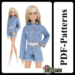 PDF Pattern Denim jacket and shorts for 11 1/2 Poppy Parker, Pivotal, Repro, Made-to-Move, Silkstone Barbie doll