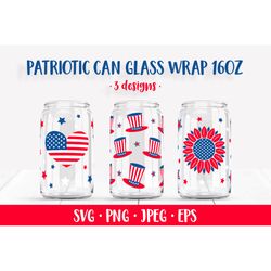American Patriotic can glass wrap SVG. 4th of July glass can