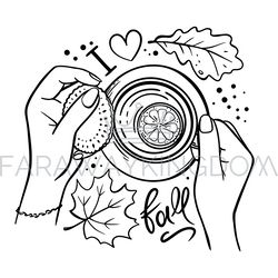 GIRL HOLDING CUP OF TEA WITH LEMON IN HER HANDS Vector Set