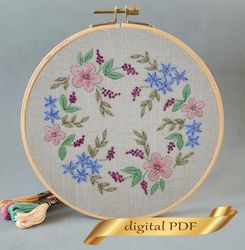 Floral wreath pattern pdf embroidery, Easy hand embroidery DIY