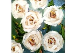 White Roses Painting Original Art Rose Impasto Still life Painting Flowers Wall Art Rose Oil Painting Original 8 by 8"