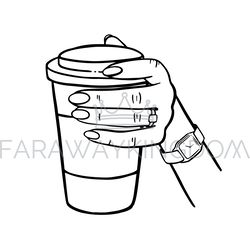 GIRL HOLDING A CUP OF COFFEE Monochrome Vector Illustration